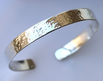 Personalized Hammered Sterling Silver Cuff Bracelet with Hidden Message - Unique Gift for Men, Textured Engraved Bangle for Men's Birthday