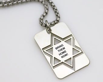 Bring Them Home Now Dog Tag - Personalized Israel Military Necklace - Support IDF - Am Yisrael Chai - Jewish Gift for Him - Sterling Silver