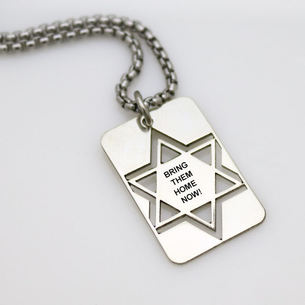 Bring Them Home Now Dog Tag, Personalized Israel Military Necklace, Support IDF, Am Yisrael Chai, Jewish Gift for Him, Sterling Silver Tag