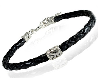 Leather Bracelet for men Stylish Mens Bracelet Boyfriend Gift Sterling Silver Bead Bracelet Mens Birthday Gift Artisan Bracelet