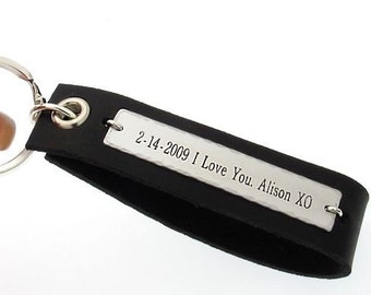 Custom Engraved Leather Keychains, Personalized Gifts for Men, Boyfriend Birthday Gift, Rectangle keychain for him, Mens Christmas Gift