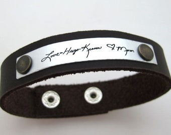 Actual Handwriting Bracelet for Men, Custom Signature Engraved Leather Bracelet - Memorial Mens Gift - Keepsake For Men - Fathers Day Gift