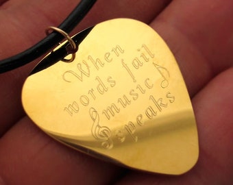 Gold Guitar Pick Pendant Necklace, Unique Gift for Guitar Player, Gift For Musician, Music Lover Gift, Boyfriend Gift for him