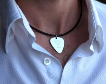 Custom Guitar Pick Necklace Boyfriend Gift Personalized Mens Pendant Gifts for Men Artisan Silver / Gold Plectrum Birthday gift for him
