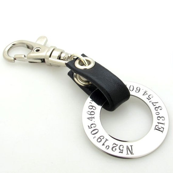 Coordinates keychain leather discount