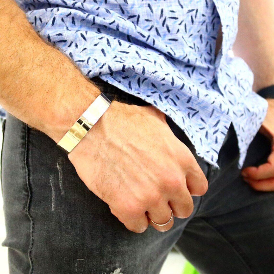 Mens Gold Cuff Bracelet Wide Mens Bracelet Gold Line Etsy