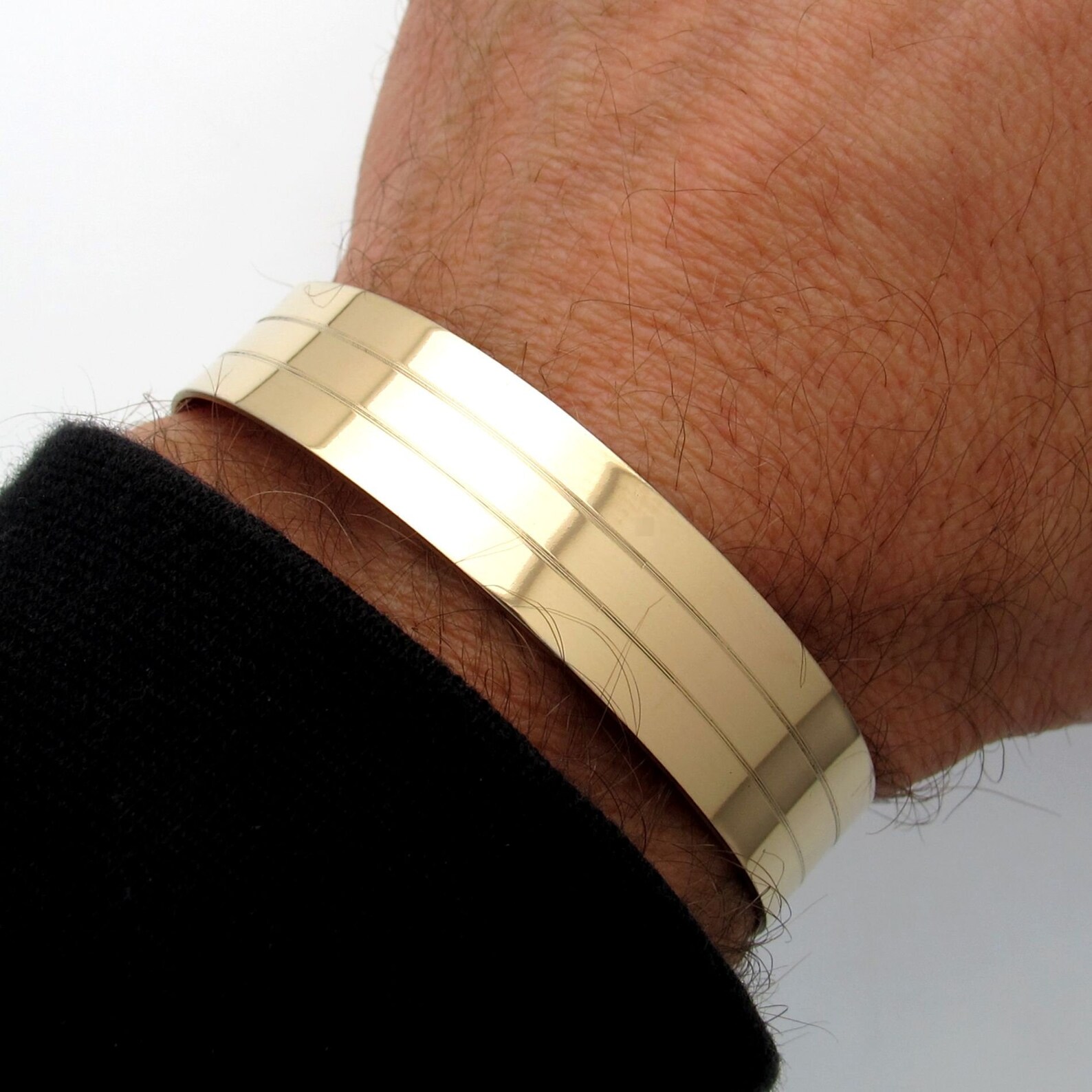Mens Gold Cuff Bracelet Wide Mens Bracelet Gold Line Etsy