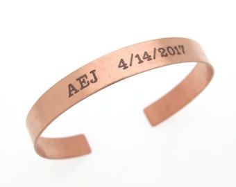 Cadeau du 7e anniversaire, bracelet personnalisé de manchette en cuivre, idées cadeaux de petit ami, cadeaux pour lui, cadeau de fête des pères, manchette unisexe de bracelets de mens