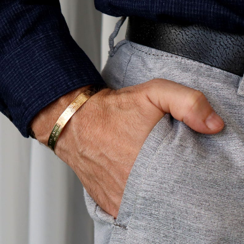 Mens Gold Cuff bracelet personalized