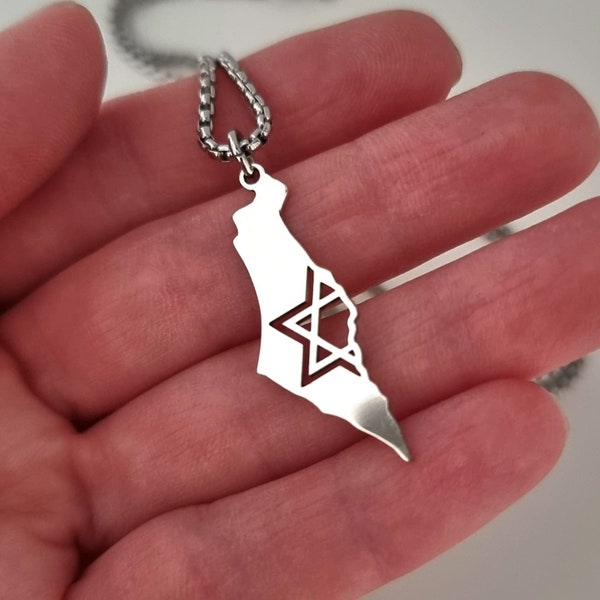 Personalized Israel Map Pendant Necklace - Magen David Pendant - Custom Hebrew Engraving - Jewish Gift for Him or Her - Sterling Silver 925