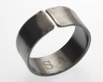 Engraved Black Ring for Men Personalized Mens Ring Boyfriend Gift for Him Black Sterling silver Ring Adjustable Ring 8mm Width Mens Jewelry