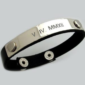 Anniversary Bracelet For Men Anniversary Roman Numeral Date Leather Bracelet Husband gift Mens Personalized Gift Sterling Silver Engraved