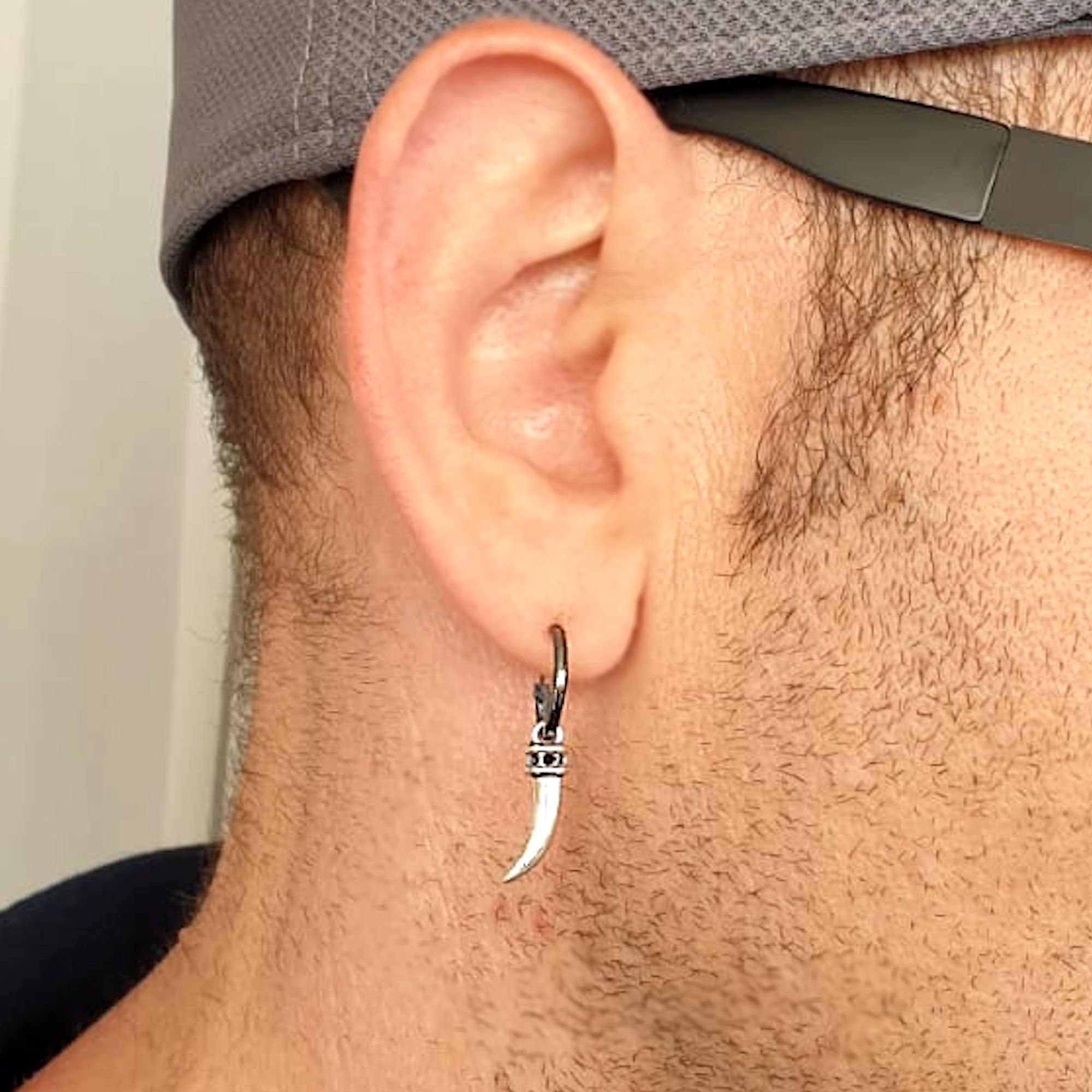 Horn Dangle Earring for Men, Single Mens Earring Tribal Earring Men ...