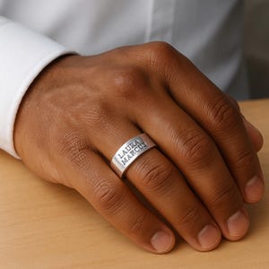 Mens Inspirational Ring Custom Engraved Band Personalized Solid Sterling Silver Band Wide Mens Rings Meaningful Quote Ring Birthday Gift