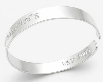 Two sides Engraved Silver Cuff Bracelet for Men Personalized Men's Gift Custom Hidden text engraving message cuff Boyfriend gift
