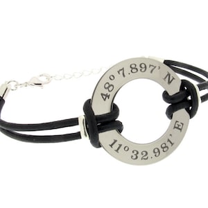 Coordinates Bracelet for Men Leather Bracelet for men Longitude Latitude Personalized Mens Bracelet Leather Cuff GPS Bracelet Birthday Gift image 1