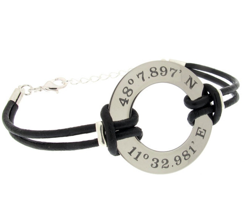 Coordinates Bracelet for Men Leather Bracelet for men Longitude Latitude Personalized Mens Bracelet Leather Cuff GPS Bracelet Birthday Gift image 1