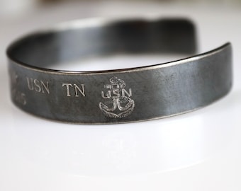 US Navy Bracelet Black Military Memorial Bracelet USN Anchor Cuff Bracelet for Men Custom Military Gift for Him Eternal Memory Bracelet