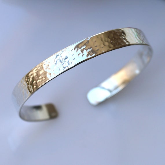 Personalized Hammered Silver Cuff Bracelet with Hidden Message Unique Gift for Men, Unique Textured Engraved Bangle for Men's Birthday Gift