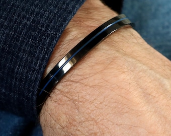 Personalized Blue Line Cuff Bracelet Police Officer Gifts Police Retirement Gift Law Enforcement Jewelry Custom Police Bracelet Husband Gift
