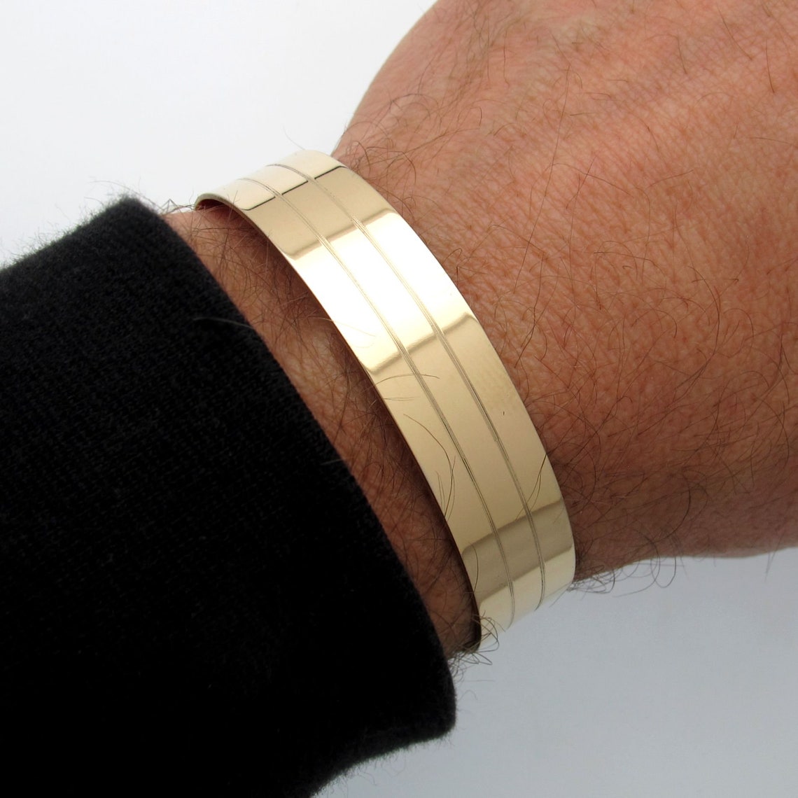 Mens Gold Cuff Bracelet Wide Mens Bracelet Gold Line Etsy