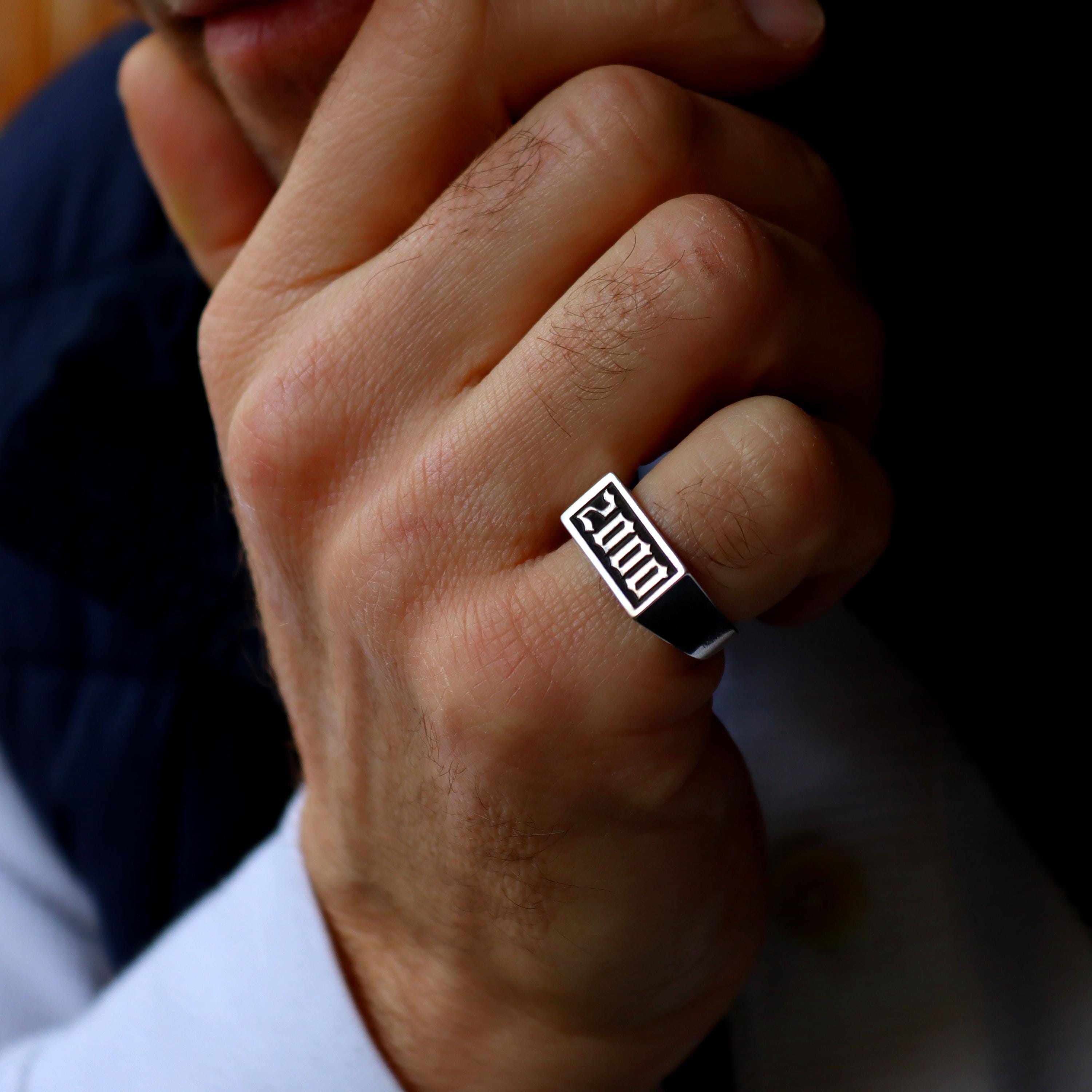 Personalized Date Ring for Men Signet Pinky Ring Sterling Silver ...