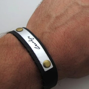 Handwriting Leather Bracelet for Men Personalized Fathers Day Gift Custom Engraved Signature Bracelet Mens Birthday Gift Handmade bracelet
