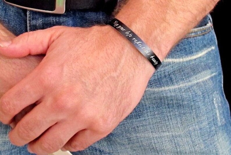 Personalized Mens Cuff Bracelet Engraved Message Memorial Etsy