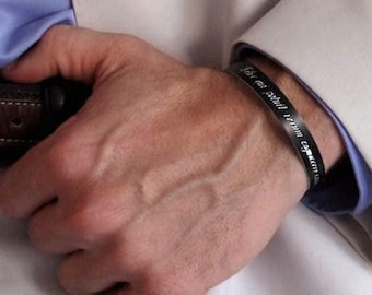 Personalized Black Bracelet for Men, Engraved Cuff with Hidden Message, Meaningful Gift for Him, Husband Birthday Bracelet