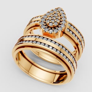 Conjunto de anillo nupcial con racimo de pera, archivo CAD 3DM / Anillo y banda de diamantes pavé