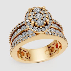 Halo brudring 3DM CAD-fil | Oval kluster, pavéband (digital nedladdning)