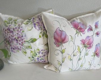 Hand Painted Pastel or Summer Florals on 20" White Cotton Canvas or Natural Linen
