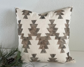 Hand Painted Aztec Pillow Cover, Neutral Linen or White Canvas, 20"