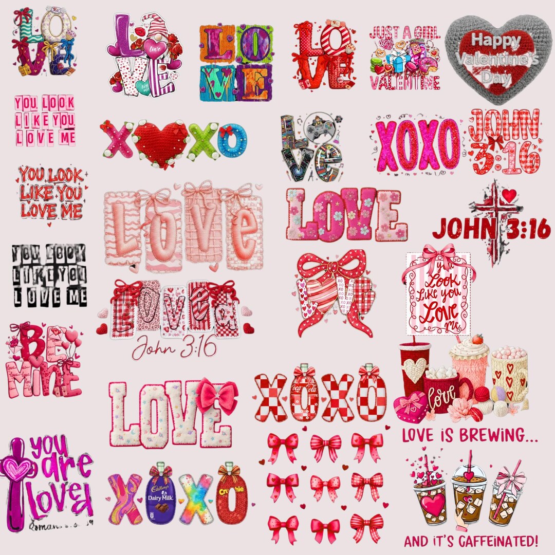 30+ Faux Yarn Valentine PNG Bundle, Coquette XOXO, Embroidery ...