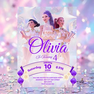 Convite de Aniversário Editável | Festa com Tema de Anime | Convite de Anime | Festa de Aniversário | Convite de Aniversário Infantil | Modelo do Canva | Convite de demônio Kpop | Fofo