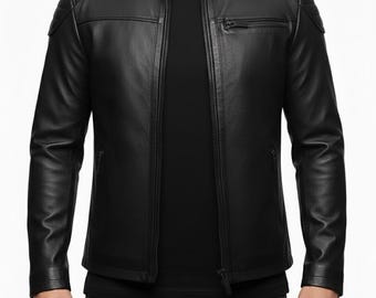 Men's Black Genuine Cow Leather Biker Jacket – Artisan Crafted Motorcycle Coat