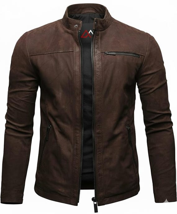 Men's Nubuck Cow Leather jacket – Custom Handmade Brown Cowhide Vintage Style Gift For Him
