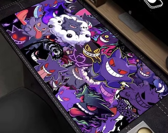 Alfombrilla de ratón Gengar Oscuro XL – Alfombrilla de escritorio para juegos de Pokémon de tamaño personalizado – Configuración de escritorio morada – Regalo para gamers