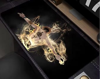 One Piece Ace Maus Pad - Portgas D. Ace Flame Schreibtischmatte, Schwarz Gold Gamingpad