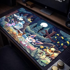 かわいいマウスパッド Eeveelutions ポケモン フォレスト - ゲーミングデスクマット ポケモン カワイイ - ギフト Eeveelution ゲーマー