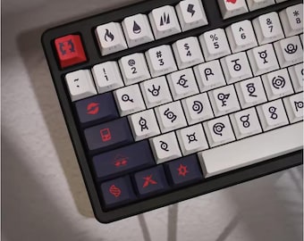 Jeu de 126 touches de Pokémon Unown – Capuchons de touches anime personnalisés – Capuchons de clavier mécaniques – Capuchons de touches rouges et blancs – Configuration de bureau Otaku