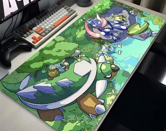 Pokémon Wald Mauspad XL – Torterra Schildkröte Greninja Schreibtischmatte – Gras & Wasser Pokémon Mousepad – Anime Gaming Schreibtischunterlage