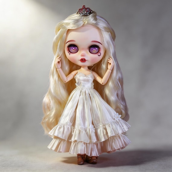 White Handmade Dress for OB24 Blythe 24cm Doll