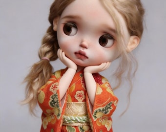 Blythe OB24 Maid Kimono Outfit, Japanese Yukata, Handmade Clothing