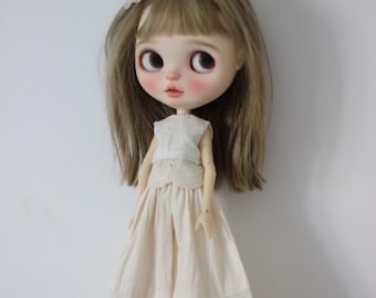 Embroidered Top Wide-Leg Pants Set for Blythe OB22 OB24 Dolls, Mori Girl Style Clothing