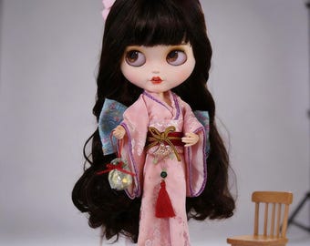 Pink Sakura Kimono Set for OB24 Blythe, Japanese Style Handmade Clothes