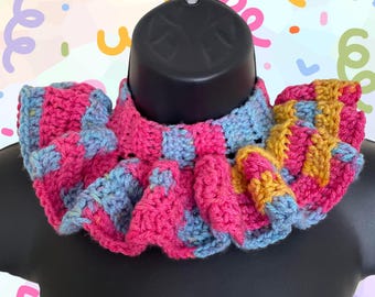 Handmade Crochet Clown Collar, Pansexual Pride Jester Costume