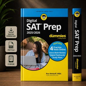以下が含まれることがあります： 青と黄色の表紙の「Digital SAT Prep 2025/2026」というタイトルの本。 この本は「dummies」シリーズのもので、オンライン練習テストやデジタルフラッシュカードなどの機能が含まれています。 小さく、お揃いの本も存在します。