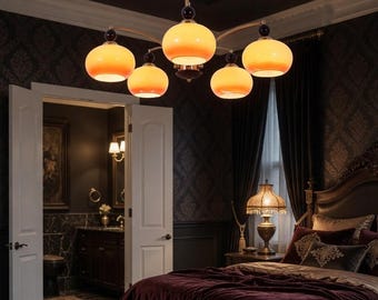 25.6" Persimmon Modern 5-Light Orange Yellow Gradient Glass Globe Chandelier | Contemporary Ceiling Pendant Light Fixture
