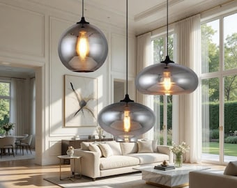 Modern 3-Light Smoky Gray Glass Globe Cluster Pendant Light | Contemporary Cluster Chandelier for Kitchen, Living, Dining, Bed Room